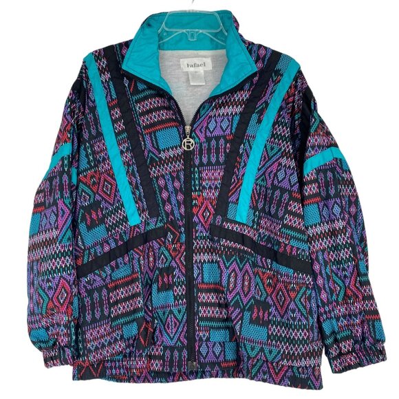 Vtg Rafael Wind Breaker Jacket FullZip Dopamine Colorful Aztec Southwest 90s XS - Picture 1 of 11